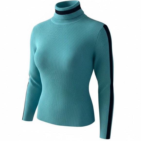 Style & Co. Sweaters - Style & Co. Aqua and Black Ribbed Turtleneck Sweater